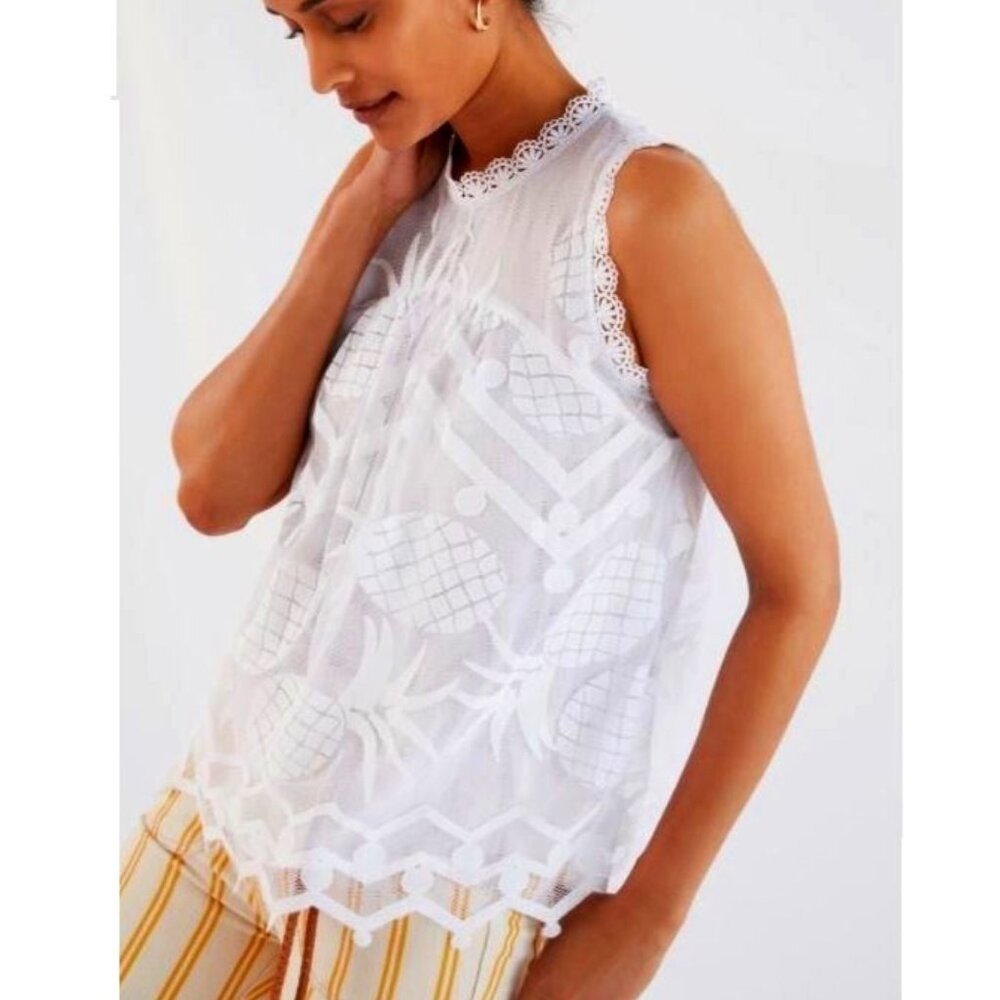 NWT ANTHROPOLOGIE Maeve Pineapple Lace Blouse, Size 2